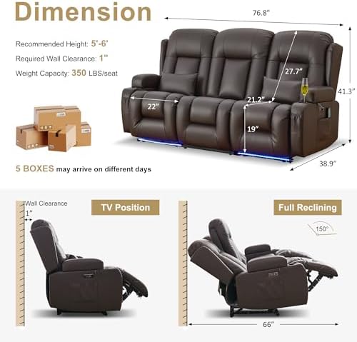 URRED Power Loveseat Recliner Sofa - Image 3