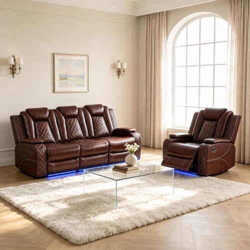 Leather Power Recliner Sofa Set by Unknown