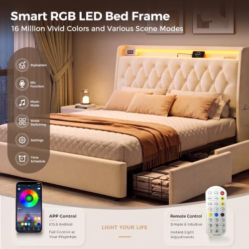 Jocoevol Full LED Velvet Bed Frame - Image 4