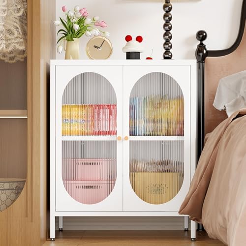 Small 2 Transpanrent Door Metal Storage Side Buffet Cabinet by Fumedo