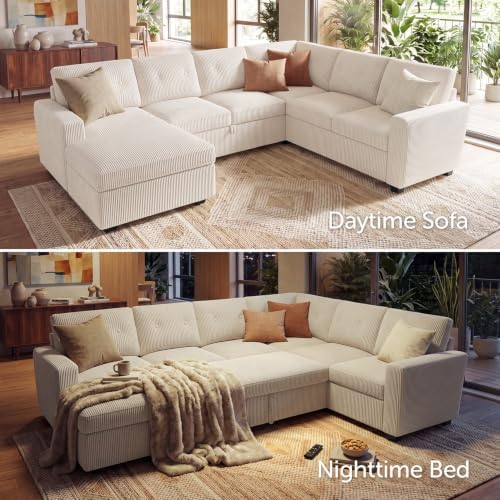 HONBAY Corduroy Sectional Sleeper Sofa - Image 4