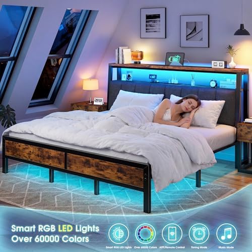 Homkdom King Bed Frame with Headboard & Charging Station - Image 5