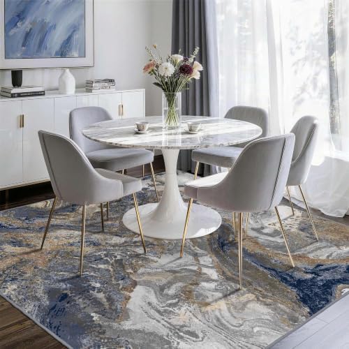 Modern Abstract Blue 6x6 Rug: Square Area Rugs - Image 4