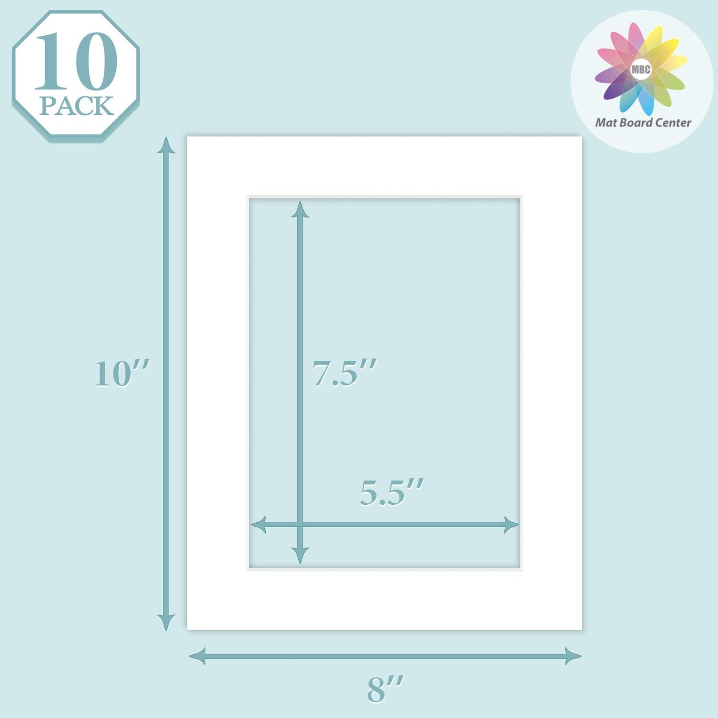 MBC Mat Board Center, 10 Pack 8x10 for 6x8 White Picture Mats Frame Mattes, Bevel Cut, Acid Free, 4-ply Thickness
