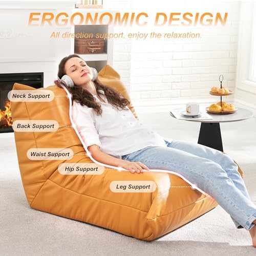 Hobestluk Bean Bag Chair Leather Togo Chair Memory Foam Living Room Adult - Image 3