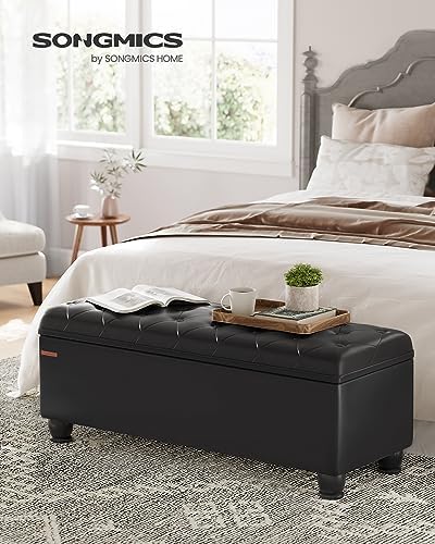 SONGMICS Storage Ottoman, 46.5 Inches Long Bed End Stool, Solid Wood Legs - Image 3