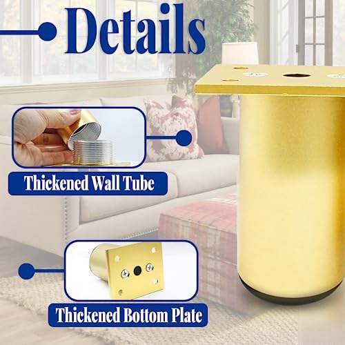 4-Pack Adjustable Aluminum Alloy Furniture Legs 2.36" Height Gold - Image 4