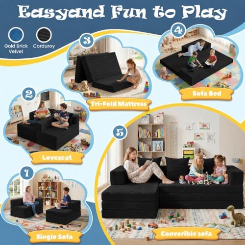 Modular Kids Play Couch, Convertible Toddler Sectional Sofa, Soft Cloud - Image 3