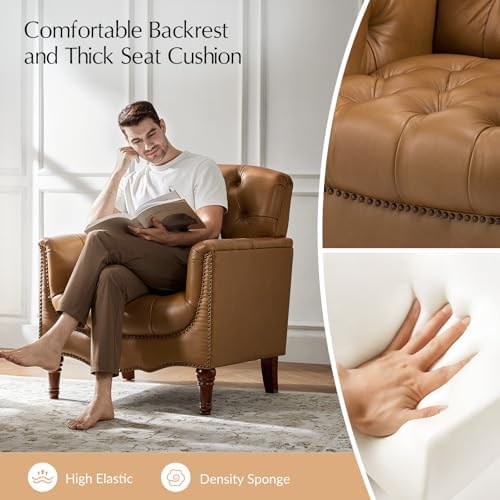 HULALA HOME Mid Century Modern Genuine Leather Accent Chair Set of 2 - Image 3
