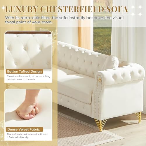 82" Velvet Chesterfield 3-Seater Sofa - Image 5