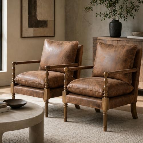 Living Room Accent Chair, Farmhouse Linen Fabric Spindle Accent Chair by Unknown