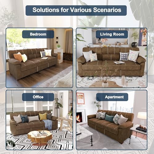 Ribilake 80 Inch Brown Faux Leather Sofa Couch - Image 4