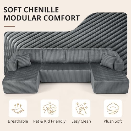 Skepphlay 132" U Shaped Couch, Boneless Sectional Couches - Image 3