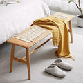 100% Solid Oak Wood Woven Dining Bench by Wayshome