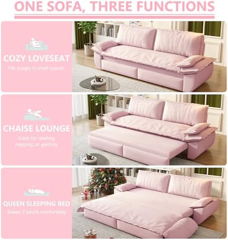 70.1" Sleeper Sofa Bed Queen Size, Pull Out Convertible Velvet Couch - Image 4