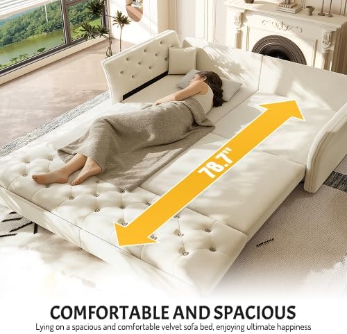 Sleeper Sofa Bed 74.4", Velvet Pull Out Couch, Flower Tufted Sofa - Image 6