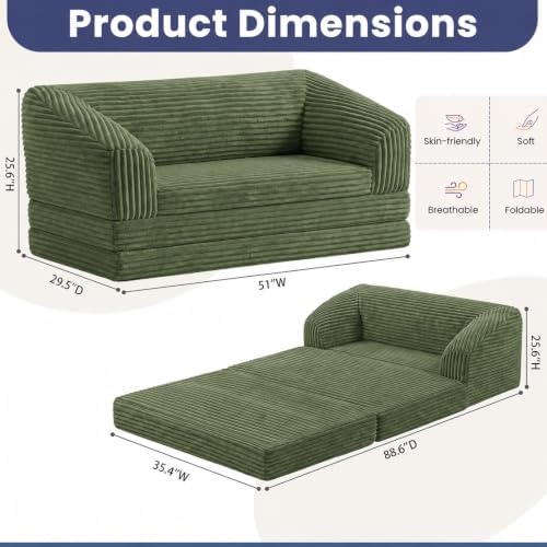 JUIKURY Convertible Sofa Bed, 3-in-1 Foldable Loveseat Couch - Image 2
