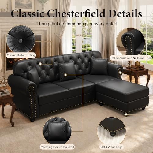 41.3'' Faux Leather Chesterfield Sofa & Ottoman Set - Image 6