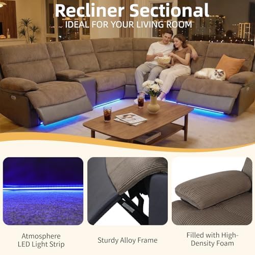 Power Reclining Sofa Set with LED Light, Living Room Furniture Sets, Leather - Image 4