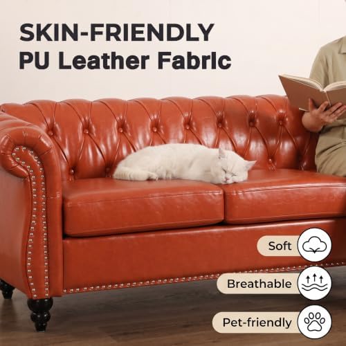 Chesterfield Sofa & Chair Set, Faux Leather Couch Set - Image 5