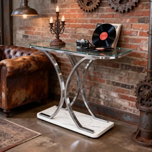 O&K FURNITURE Silver Glass Console Tables - Image 3