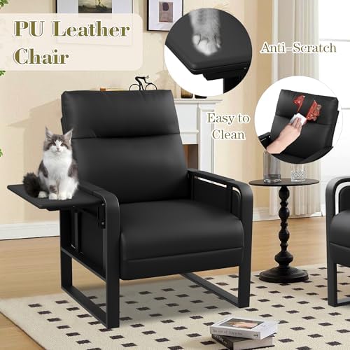 Black Accent Chair PU Leather Upholstered Armchair - Image 6