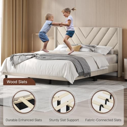 Yaheetech King Bed Frame with Chevron Channel-Tufted Headboard - Image 5