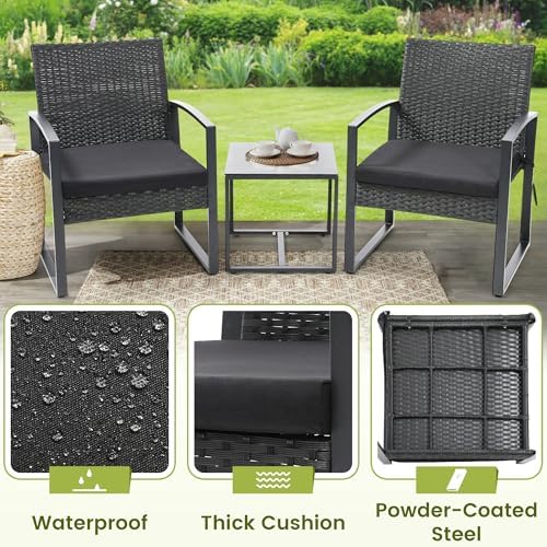 Murago Outdoor 3-Piece Wicker Bistro Set, Patio Conversation Set - Image 3