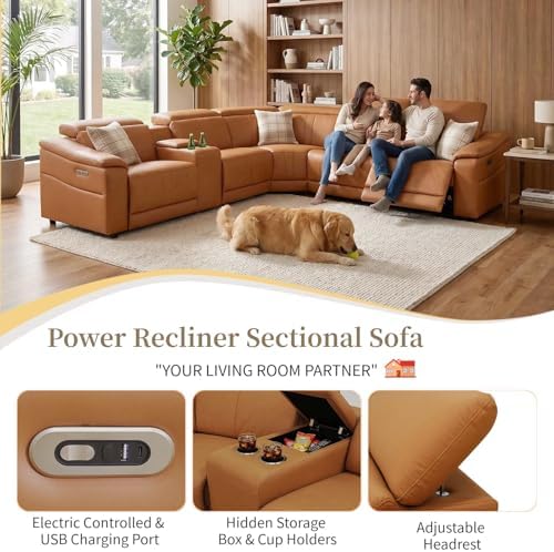 Leather Power Reclining Sectional Sofa, Recliner Sectional - Image 4