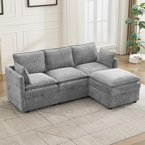 80" LIGHT GREY Chenille Storage 3 Seater Sofa by Abbrevi