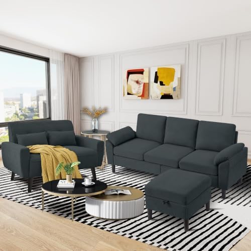 79" Convertible Sectional Sofa Set, Modern Linen Small L Shaped Couch - Image 7