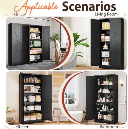 PAOFIN 71" Black Metal Storage Pantry Cabinet - Image 7