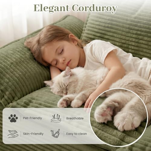 JUIKURY 55" Convertible Corduroy Sofa Bed, Boneless Foldable Loveseat Sleeper - Image 3