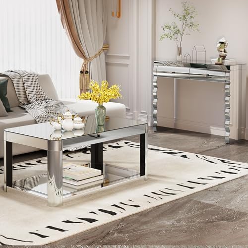 Silver Mirrored Console Table, 39.37" Rectangle Sofa Table - Image 5