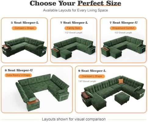 Vipbear Chenille 112" 7 Seat Modular Sectional Sleeper Sofa - Image 3