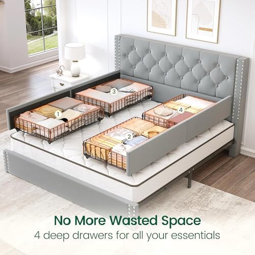 LARMACE Queen Size Bed Frame Upholstered Platform Bed - Image 4