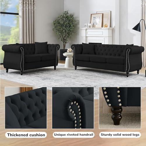 2 Piece Chesterfield Velvet Combination Sofa - Image 3