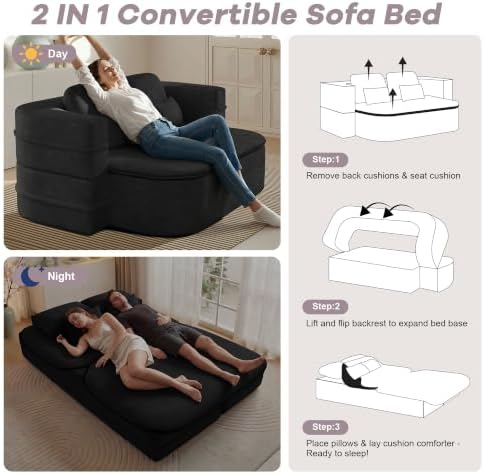 75'' Folding Sleeper Sofa Bed, Memory Foam Boneless Couch - Image 5