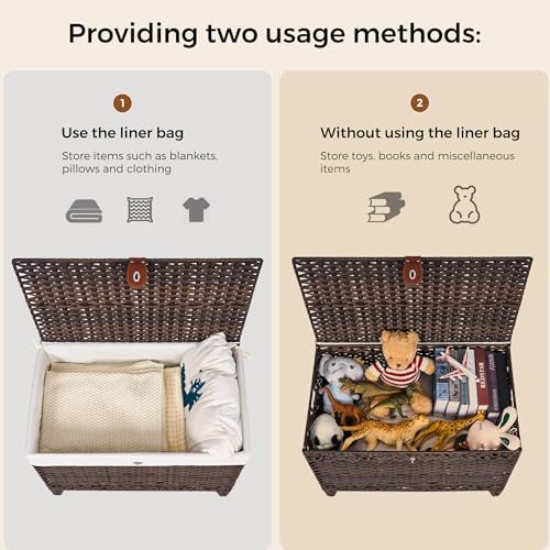 Wicker Storage Basket with Lid, 200L Storage Bin with Removable Liner Bag - Image 6