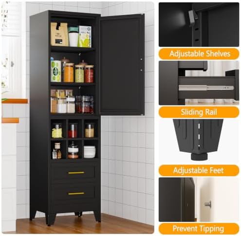 Ckzbx Tall Narrow Storage Cabinet, 66.93" H Tall Bathroom Cabinet Metal Pantry - Image 3