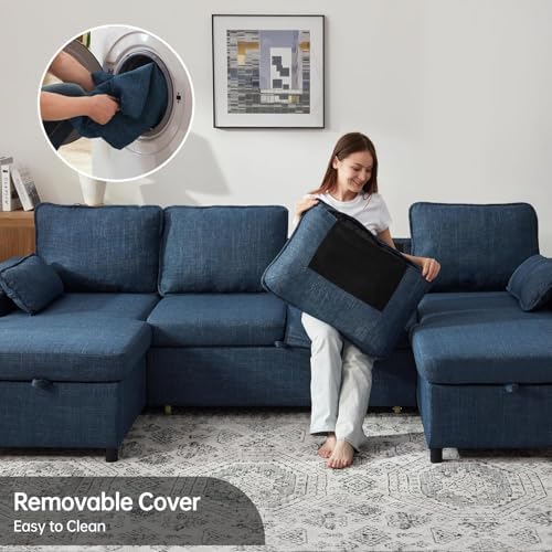 Sofa Bed Pull Out 2 in 1 Sectional Sleeper Sofa U Shaped Couch - Image 6