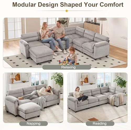 HAOMARKETS 115" Wide Modular Sectional Sofa Couch, Corduroy Upholstered - Image 6