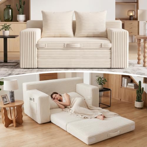 Boneless Loveseat Sofa Bed, Tri-Folding Convertible Futon Sleeper by FelizHome