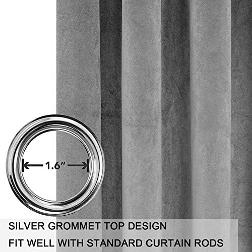 SMILETIME Grey Velvet Curtains 52"x72" Grommet 2 Panels - Image 4