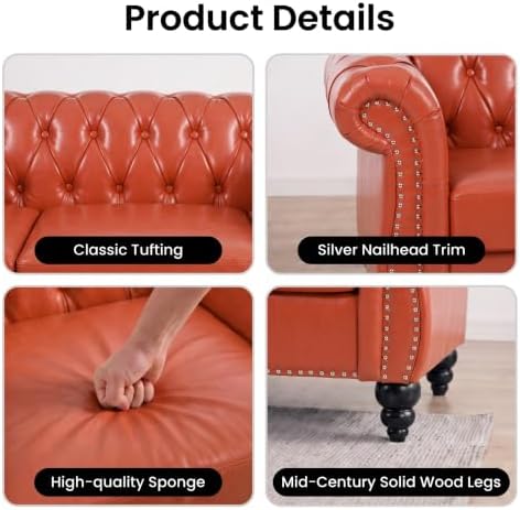 Chesterfield Sofa & Chair Set, Faux Leather Couch Set - Image 3