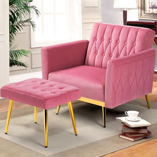 Velvet Accent Chair w/Ottoman & Adjustable Backrest - Image 2