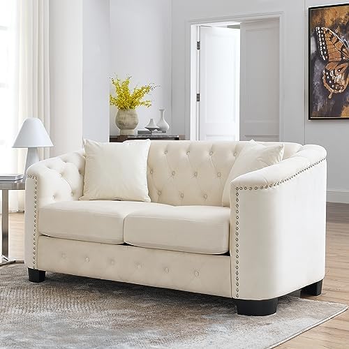 59" Modern Velvet Chesterfield Sofa - Image 3