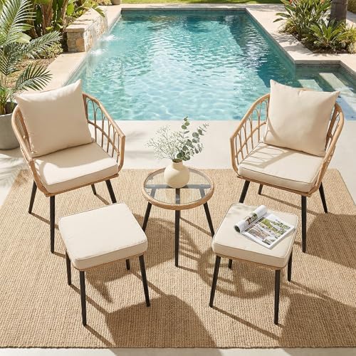 PORWEY 5 Piece Patio Bistro Set, All-Weather Rattan - Image 7
