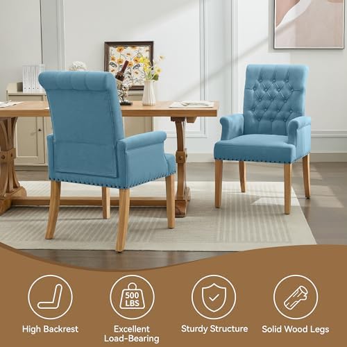 Dining Chair with Arms, Upholstered High Back Dining Room Chairs - Image 5