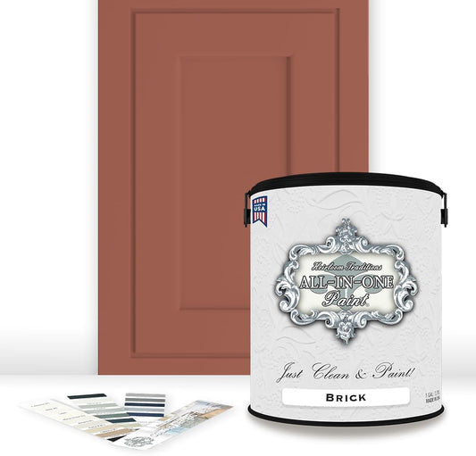 ALL-IN-ONE Paint, Durable cabinet and furniture paint. Built in primer and top coat, no sanding needed. Includes our 30 featured color card - Brick (burnt cinnamon), Gallon